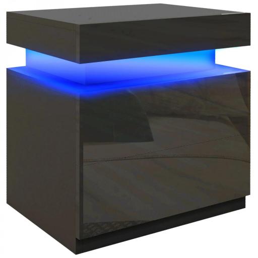 Mesilla de Noche con Luces LED 2 Cajones y Control de APP Mesa de Noche para Dormitorio Salón 45x35x52 cm Negro [8]