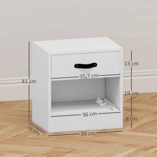 Pack de 2 Mesitas de Noche con Cajón y Compartimento Abierto para Salón 39x28x41 cm Blanco [1]