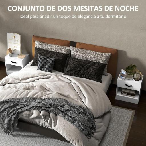 Pack de 2 Mesitas de Noche con Cajón y Compartimento Abierto para Salón 39x28x41 cm Blanco [5]