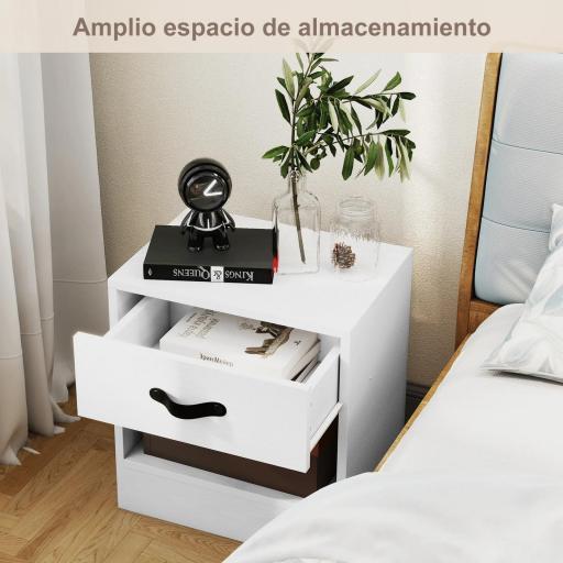 Pack de 2 Mesitas de Noche con Cajón y Compartimento Abierto para Salón 39x28x41 cm Blanco [6]