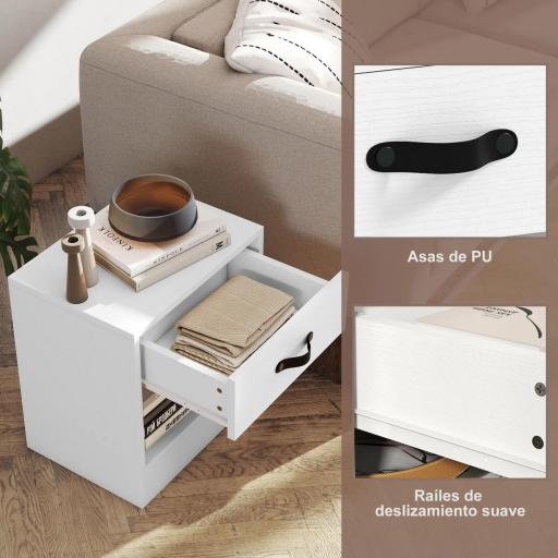 Pack de 2 Mesitas de Noche con Cajón y Compartimento Abierto para Salón 39x28x41 cm Blanco [3]
