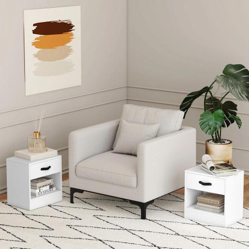 Pack de 2 Mesitas de Noche con Cajón y Compartimento Abierto para Salón 39x28x41 cm Blanco [4]