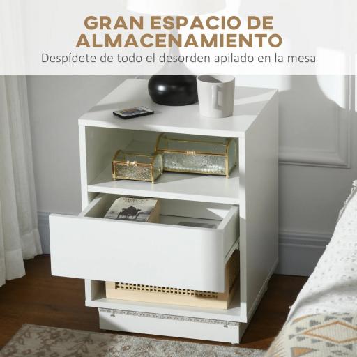 Mesita de Noche con Luz LED Mesilla de Noche con Mando a Distancia Cajón de Alto Brillo y 2 Estantes 40x40x55 cm Blanco [8]