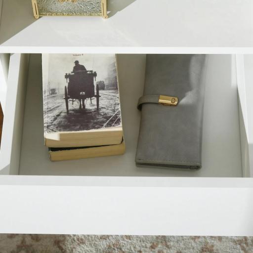 Mesita de Noche con Luz LED Mesilla de Noche con Mando a Distancia Cajón de Alto Brillo y 2 Estantes 40x40x55 cm Blanco [4]