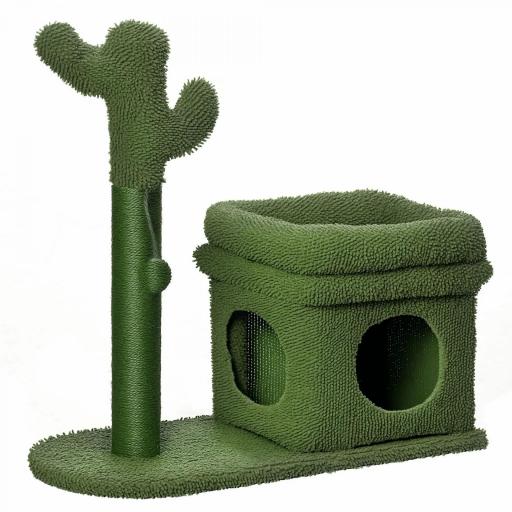 Árbol Rascador para Gatos Diseño de Cactus con Cama Cueva Poste de Sisal y Bola Colgante 68x30x67 cm Verde [9]