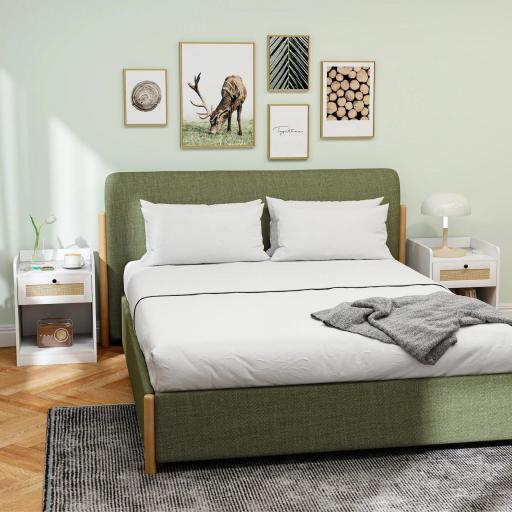 Juego de 2 Mesillas de Noche para Dormitorio con Cajón con Frontal de Ratán 40x40x53 cm Blanco