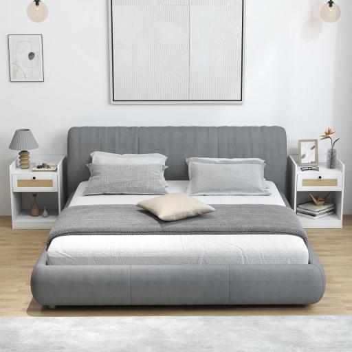 Juego de 2 Mesillas de Noche para Dormitorio con Cajón con Frontal de Ratán 40x40x53 cm Blanco [3]