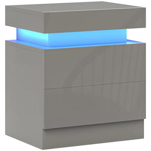 Mesilla de Noche con Luces LED 2 Cajones y Control de APP Mesa de Noche para Dormitorio Salón 45x35x52 cm Gris [8]