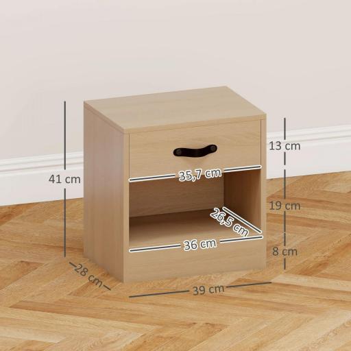 Pack de 2 Mesitas de Noche con Cajón y Compartimento Abierto para Salón 39x28x41 cm Natural [1]