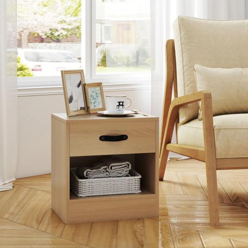 Pack de 2 Mesitas de Noche con Cajón y Compartimento Abierto para Salón 39x28x41 cm Natural [2]