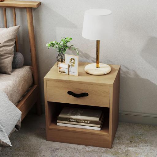 Pack de 2 Mesitas de Noche con Cajón y Compartimento Abierto para Salón 39x28x41 cm Natural [3]