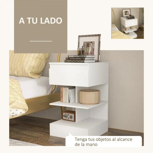 Mesilla de Noche con Cajón y 2 Estantes Abiertas para Dormitorio Salón Cama Oficina Estilo Moderno 39x39x65 cm Blanco [7]
