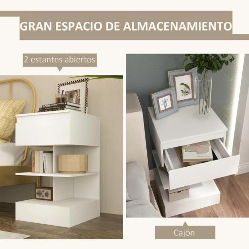 Mesilla de Noche con Cajón y 2 Estantes Abiertas para Dormitorio Salón Cama Oficina Estilo Moderno 39x39x65 cm Blanco [3]
