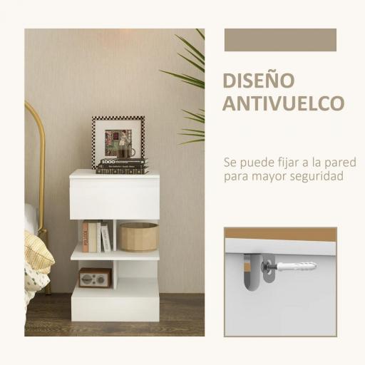 Mesilla de Noche con Cajón y 2 Estantes Abiertas para Dormitorio Salón Cama Oficina Estilo Moderno 39x39x65 cm Blanco [5]