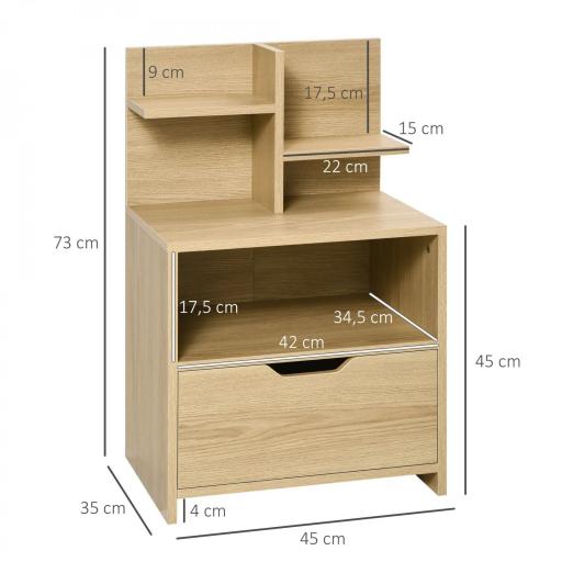 Mesita de Noche Mesilla de Noche Moderna con Cajón y Estantes de Almacenamiento para Salón Dormitorio 45x35x73cm Natural [1]