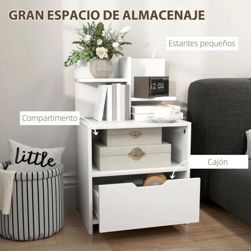 Mesita de Noche Mesilla de Noche Moderna con Cajón y Estantes de Almacenamiento para Salón Dormitorio 45x35x73cm Blanco [2]