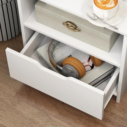 Mesita de Noche Mesilla de Noche Moderna con Cajón y Estantes de Almacenamiento para Salón Dormitorio 45x35x73cm Blanco [5]