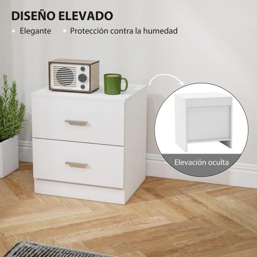 Mesilla de Noche con 2 Cajones Mesita Auxiliar para Salón Dormitorio Carga 30 kg 45x39,5x49 cm Blanco [3]