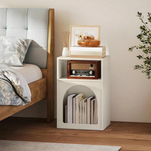 Mesilla de Noche Estrecha con 2 Compartimentos Abiertos Diseño en Forma de Arco 40x30x60 cm Crema