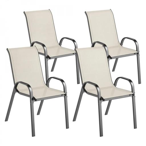 Set de 4 Sillas de Exterior Apilables con Asiento de Malla Respaldo Alto y Marco de Acero para Jardín Beige y Negro [9]