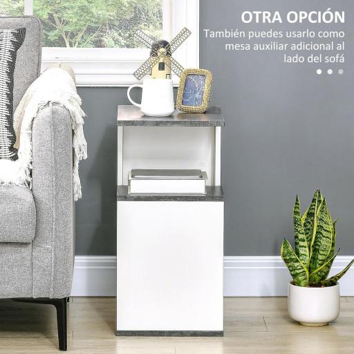 Mesita de Noche Mesa Auxiliar con 2 Estantes para Dormitorio Salón Estilo Moderno 35x29,5x60 cm Gris y Blanco [3]