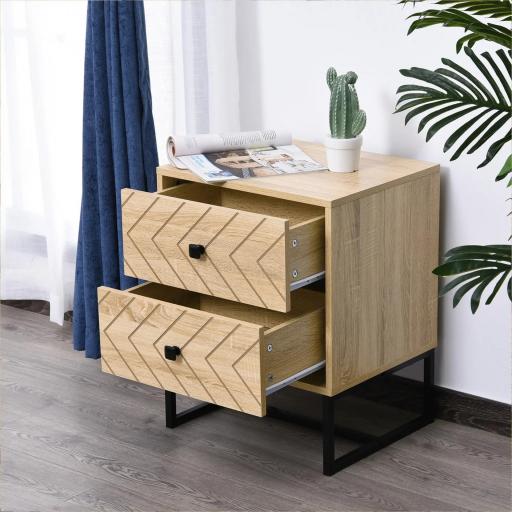 Mesita de Noche con 2 Cajones Cajonera de Madera para Dormitorio Armario Almacenamiento 48x39,5x60 cm