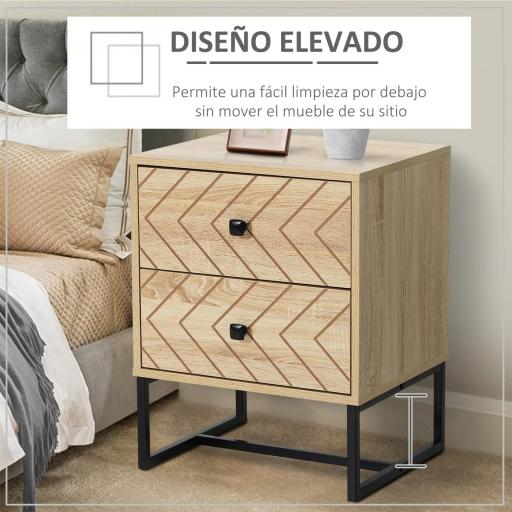 Mesita de Noche con 2 Cajones Cajonera de Madera para Dormitorio Armario Almacenamiento 48x39,5x60 cm [2]