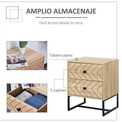 Mesita de Noche con 2 Cajones Cajonera de Madera para Dormitorio Armario Almacenamiento 48x39,5x60 cm [3]