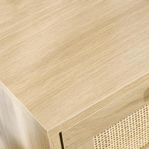 Mesita de Noche Estilo Cannage Mesilla de Noche con 2 Cajones y Patas de Madera para Salón Dormitorio 40x40x56cm Natural [4]