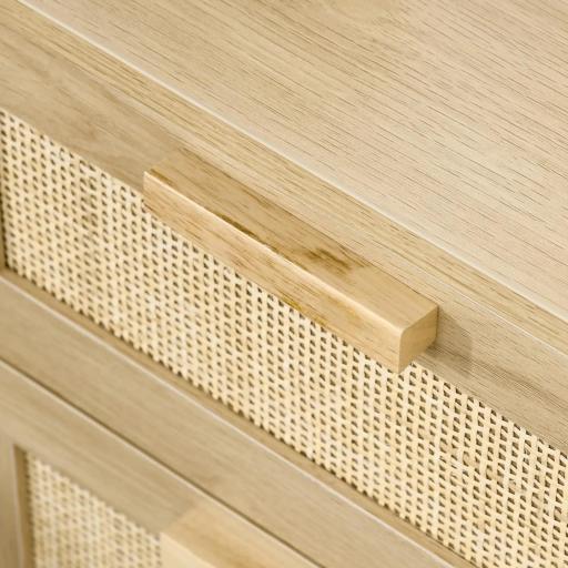 Mesita de Noche Estilo Cannage Mesilla de Noche con 2 Cajones y Patas de Madera para Salón Dormitorio 40x40x56cm Natural [7]