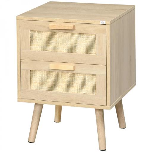 Mesita de Noche Estilo Cannage Mesilla de Noche con 2 Cajones y Patas de Madera para Salón Dormitorio 40x40x56cm Natural [9]