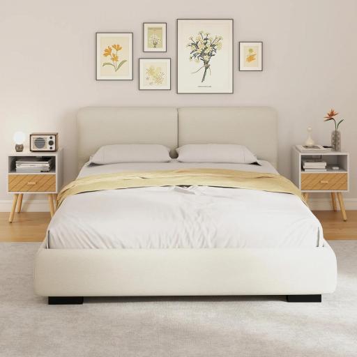 Mesilla de Noche con Estación de Carga Cajón 2 Tomas AC Puerto USB Tipo-C Compartimento Abierto Patas de Madera Blanco [7]