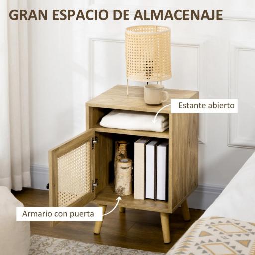 Juego de 2 Mesillas de Noche Estilo Cannage con Puerta y Estante Abierto Mesas Auxiliares 39x35x60 cm Natural [2]