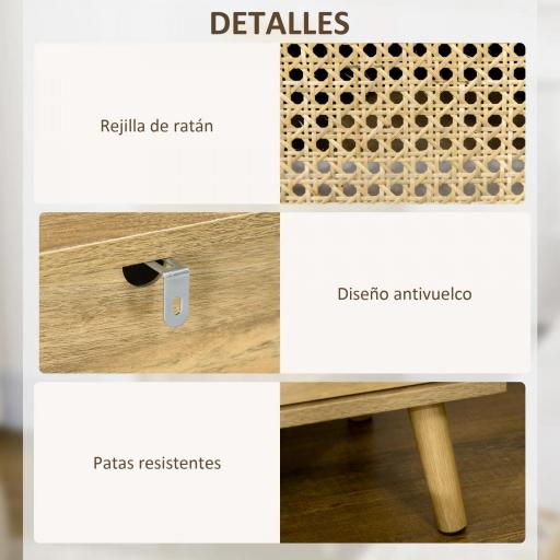 Juego de 2 Mesillas de Noche Estilo Cannage con Puerta y Estante Abierto Mesas Auxiliares 39x35x60 cm Natural [4]