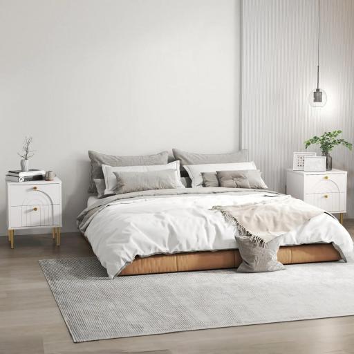 Pack de 2 Mesillas de Noche Dormitorio con 2 Cajones y Patas de Acero Estilo Moderno 40x35x50 cm Blanco