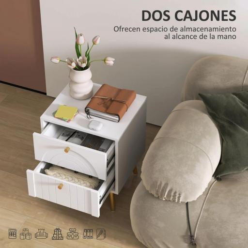 Pack de 2 Mesillas de Noche Dormitorio con 2 Cajones y Patas de Acero Estilo Moderno 40x35x50 cm Blanco [7]