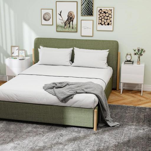 Pack de 2 Mesitas de Noche Estrechas con 2 Cajones Apertura por Presión y Patas de Acero 40x30x55 cm Blanco [5]