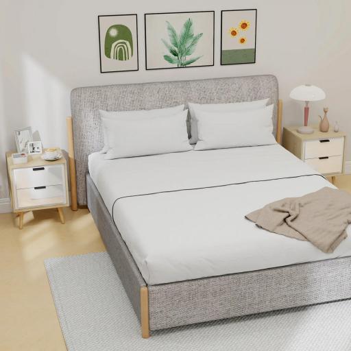 Juego de 2 Mesitas de Noche Modernas con 2 Cajones con Deslizamiento Silencioso 40x35x50 cm Blanco Brillo y Roble