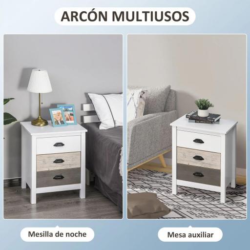 Mesilla de Noche con 3 Cajones Mesa de Noche para Dormitorio Salón 50x38x65 cm Blanco [4]