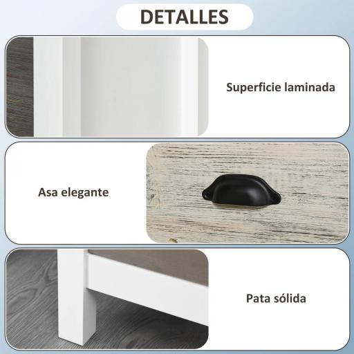 Mesilla de Noche con 3 Cajones Mesa de Noche para Dormitorio Salón 50x38x65 cm Blanco [2]