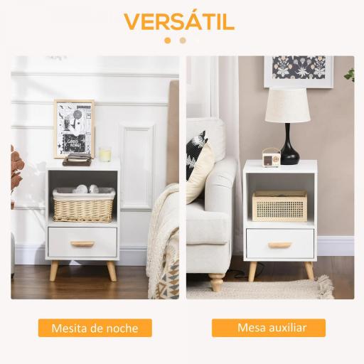 Mesita de Noche con 1 Cajón y Estante Mesa Auxiliar de Estilo Nórdico para Salón Dormitorio 40x40x62 cm Blanco [3]