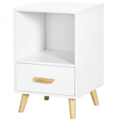 Mesita de Noche con 1 Cajón y Estante Mesa Auxiliar de Estilo Nórdico para Salón Dormitorio 40x40x62 cm Blanco [9]
