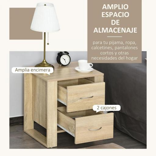 Mesita de Noche Mesilla de Noche con Cajones y Estilo Moderno Mesa Auxiliar para Dormitorio Salón 48x39x54 cm Natural [4]