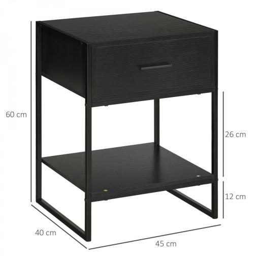Mesilla de Noche Mesa Auxiliar con 1 Cajón y Estante de Almacenamiento para Dormitorio Salón Oficina 45x40x60 cm Negro [1]