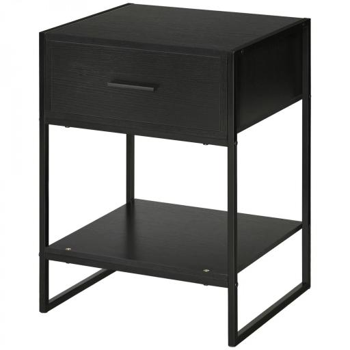 Mesilla de Noche Mesa Auxiliar con 1 Cajón y Estante de Almacenamiento para Dormitorio Salón Oficina 45x40x60 cm Negro [9]