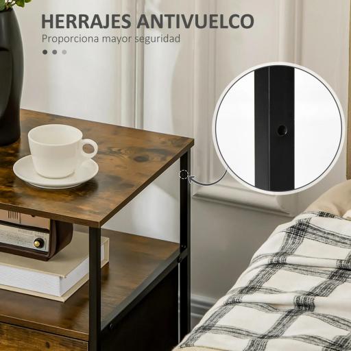 Mesita de Noche con 1 Cajón de Tela Plegable Mesa Auxiliar para Oficina Estudio 45x40x50,5 cm Marrón Rústico [2]