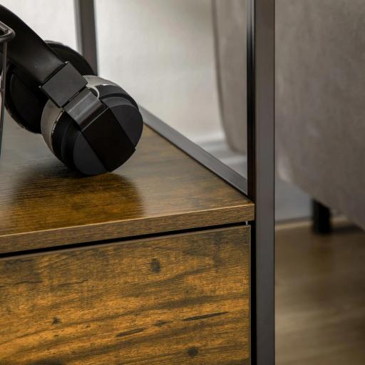 Mesita de Noche con 1 Cajón de Tela Plegable Mesa Auxiliar para Oficina Estudio 45x40x50,5 cm Marrón Rústico [6]