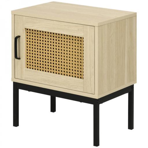 Mesita de Noche con Puerta de Ratán Mesilla de Noche Estilo Boho con Patas de Metal para Dormitorio 43x30x51 cm Roble [8]