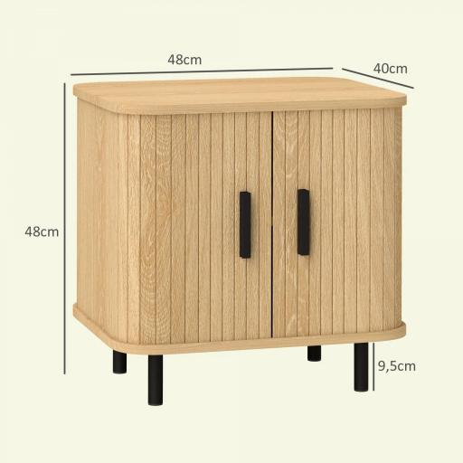 Pack de 2 Mesitas de Noche con Puertas Correderas 2 Estantes y Patas de Acero Estilo Escandinavo 48x40x48 cm Roble [1]