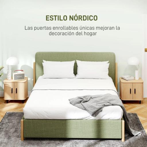 Pack de 2 Mesitas de Noche con Puertas Correderas 2 Estantes y Patas de Acero Estilo Escandinavo 48x40x48 cm Roble [3]